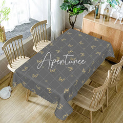 Aperturee - Aperturee Gold Butterfly Grey Morden Rectangle Tablecloth
