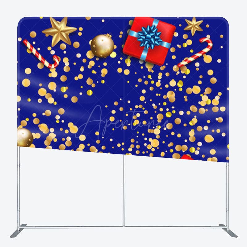 Aperturee - Aperturee Gold Dots And Star Gifts Blue Backdrop For Party