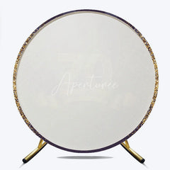Aperturee - Aperturee Gold Glitter 70th Birthday Round Backdrop Purple and Gold Ribbon Happy Birthday Milestone Party Decoration