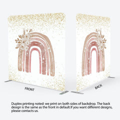Aperturee - Aperturee Gold Glitter Boho Rainbow Floral Pillow Case Backdrop
