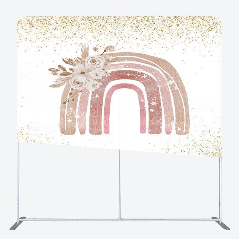 Aperturee - Aperturee Gold Glitter Boho Rainbow Floral Pillow Case Backdrop