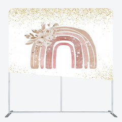 Aperturee - Aperturee Gold Glitter Boho Rainbow Floral Pillow Case Backdrop