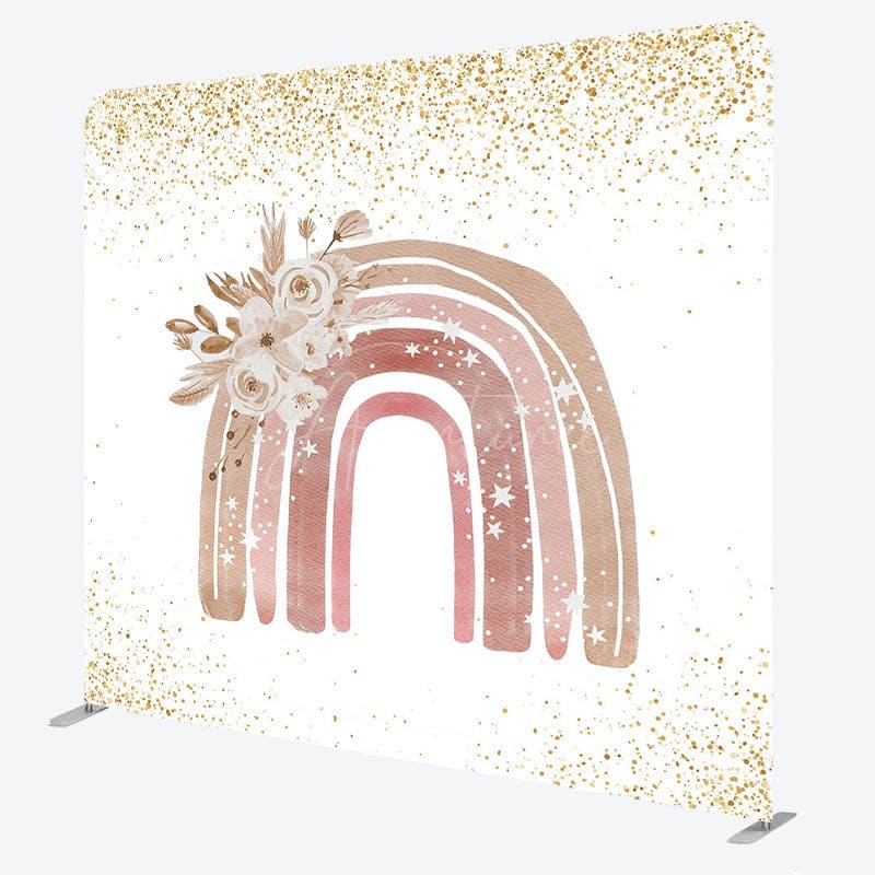 Aperturee - Aperturee Gold Glitter Boho Rainbow Floral Pillow Case Backdrop