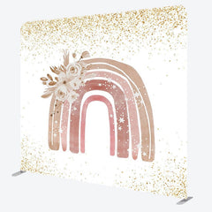 Aperturee - Aperturee Gold Glitter Boho Rainbow Floral Pillow Case Backdrop