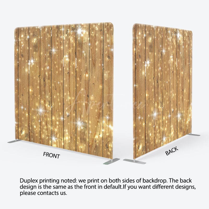 Aperturee - Aperturee Gold Glitter Brown Wood Backdrop Cover For Party Decor