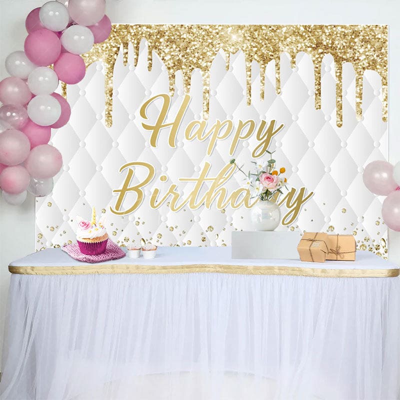 Aperturee - Aperturee Gold Glitter Diamonds Vibe Happy Birthday Backdrop