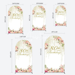 Aperturee - Aperturee Gold Glitter Floral 80th Birthday Arch Backdrop