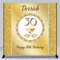 Aperturee - Aperturee Gold Glitter Pearl Custom Name 30th Birthday Backdrop