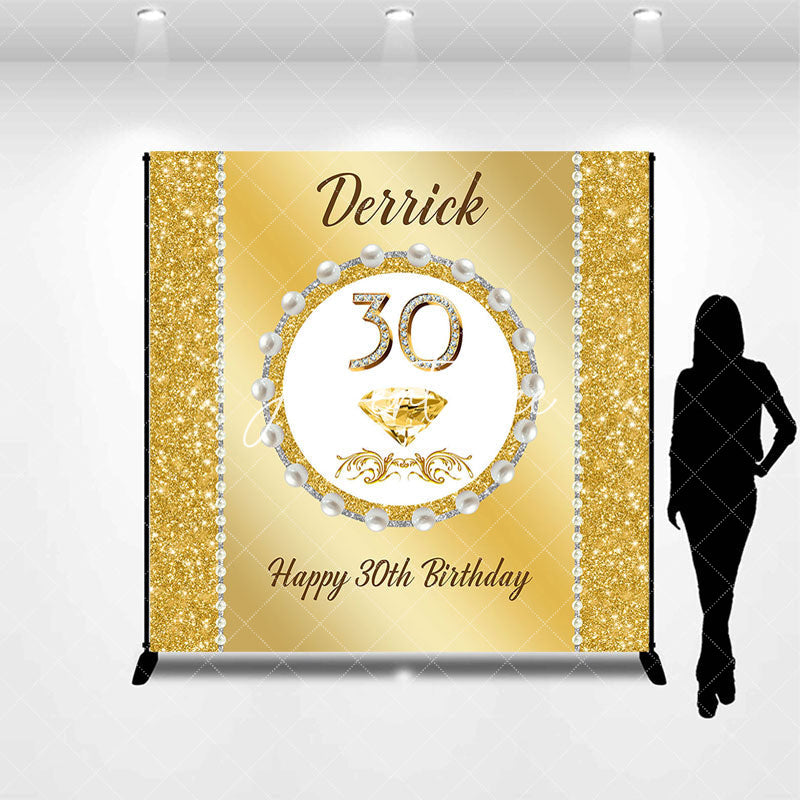 Aperturee - Aperturee Gold Glitter Pearl Custom Name 30th Birthday Backdrop