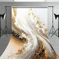 Aperturee - Aperturee Gold Glitter White and Grey Abstract Sweep Backdrop Elegant Luxury Modern Photography Background for Events