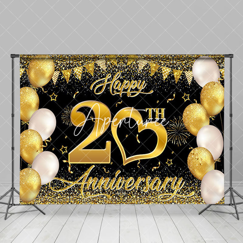 Aperturee - Aperturee Gold Heart Balloons Happy 20Th Anniversary Backdrop
