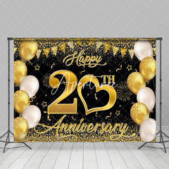 Aperturee - Aperturee Gold Heart Balloons Happy 20Th Anniversary Backdrop