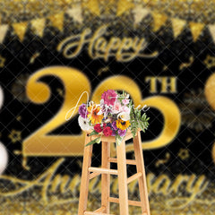 Aperturee - Aperturee Gold Heart Balloons Happy 20Th Anniversary Backdrop