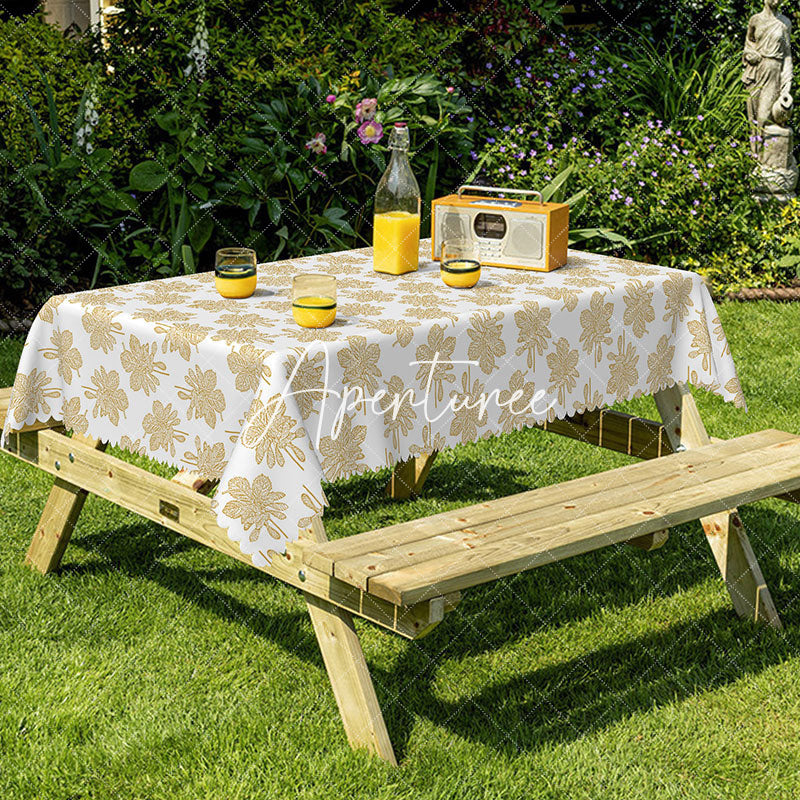Aperturee - Aperturee Gold Leaf Print Home Party Rectangular Tablecloth