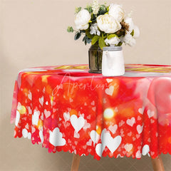 Aperturee - Aperturee Gold Love Balloon Round Tablecloth Romantic Red Bokeh Heart Table Cover for Valentine