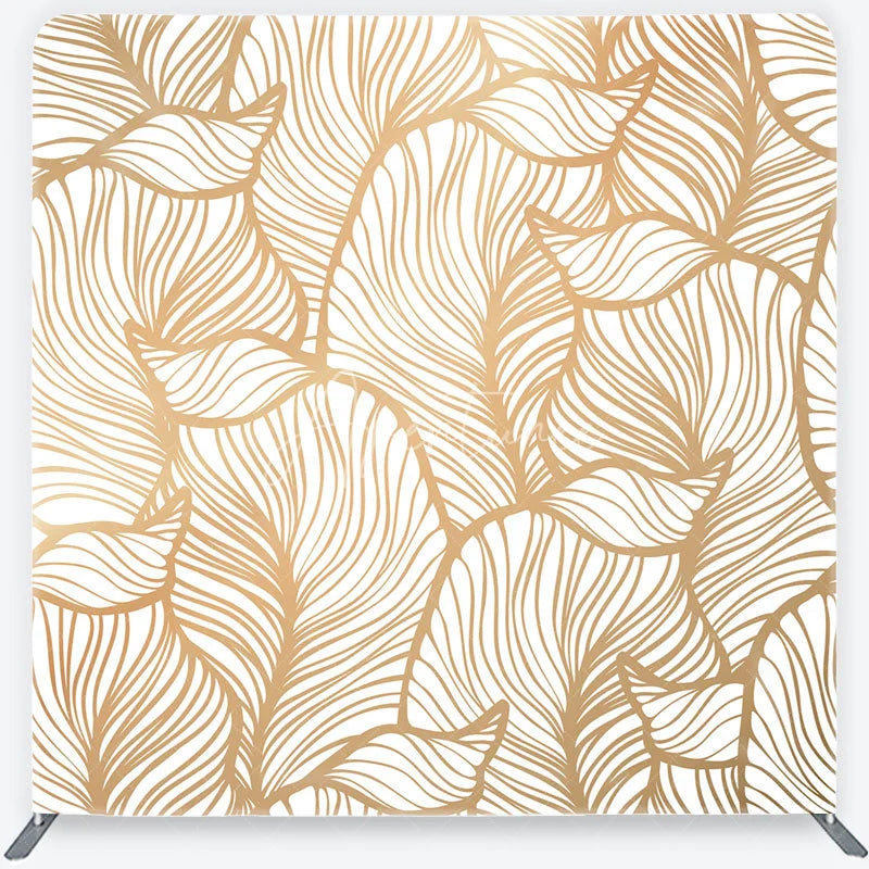 Aperturee - Aperturee Gold Metallic Abstract Leaf Pattern Tension Fabric Backdrop Elegant White Botanical Photography Background