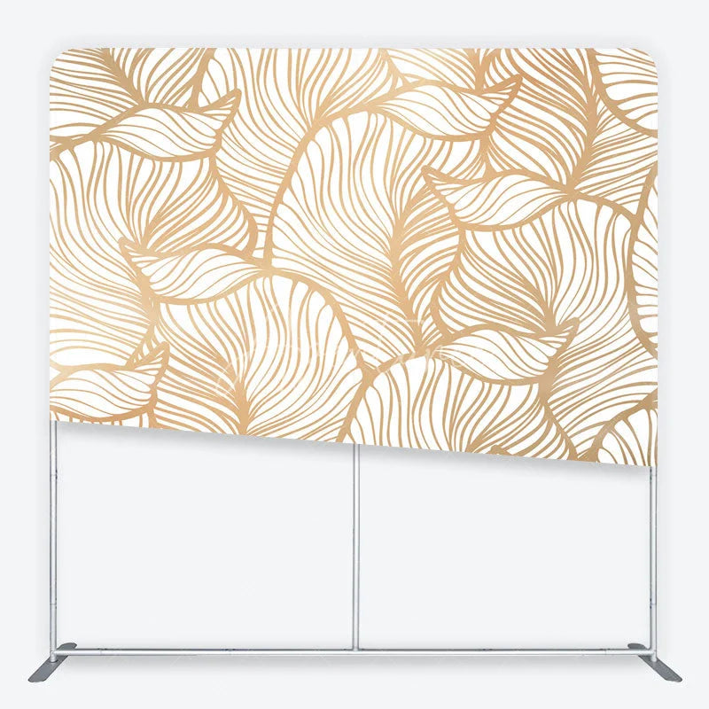 Aperturee - Aperturee Gold Metallic Abstract Leaf Pattern Tension Fabric Backdrop Elegant White Botanical Photography Background