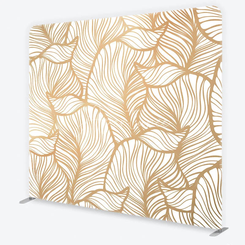 Aperturee - Aperturee Gold Metallic Abstract Leaf Pattern Tension Fabric Backdrop Elegant White Botanical Photography Background