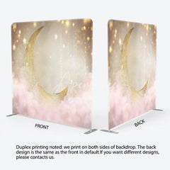 Aperturee - Aperturee Gold Moon Tension Fabric Backdrop Pink Clouds Starry Sky Decor Twinkle Little Star Theme Background for Baby Shower