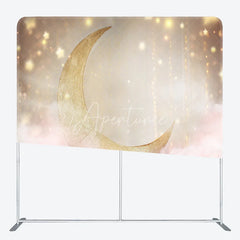 Aperturee - Aperturee Gold Moon Tension Fabric Backdrop Pink Clouds Starry Sky Decor Twinkle Little Star Theme Background for Baby Shower