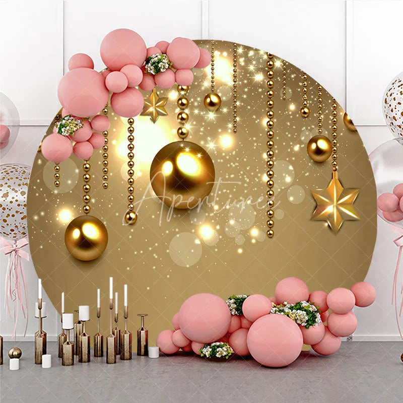 Aperturee - Aperturee Gold Ornament Sparkle Round Backdrop Luxury Christmas Bokeh Photography Background