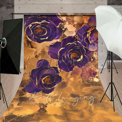 Aperturee - Aperturee Gold Purple Abstract Floral Fine Art Sweep Backdrop