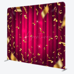 Aperturee - Aperturee Gold Ribbons Red Curtain Bokeh Holiday Backdrop Cover