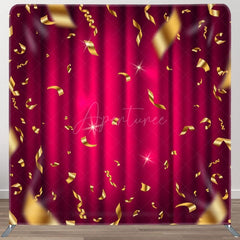 Aperturee - Aperturee Gold Ribbons Red Curtain Bokeh Holiday Backdrop Cover
