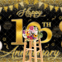 Aperturee - Aperturee Gold Sparkling Black Happy 10Th Anniversary Backdrop