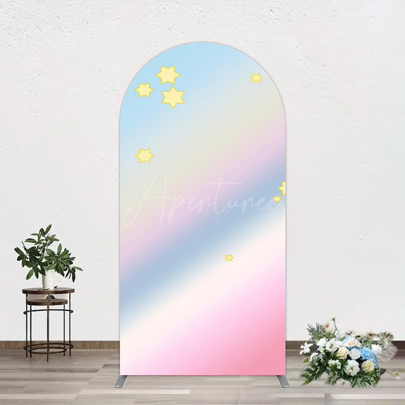 Aperturee - Aperturee Gold Stars Colorful Rainbow Birthday Arch Backdrop
