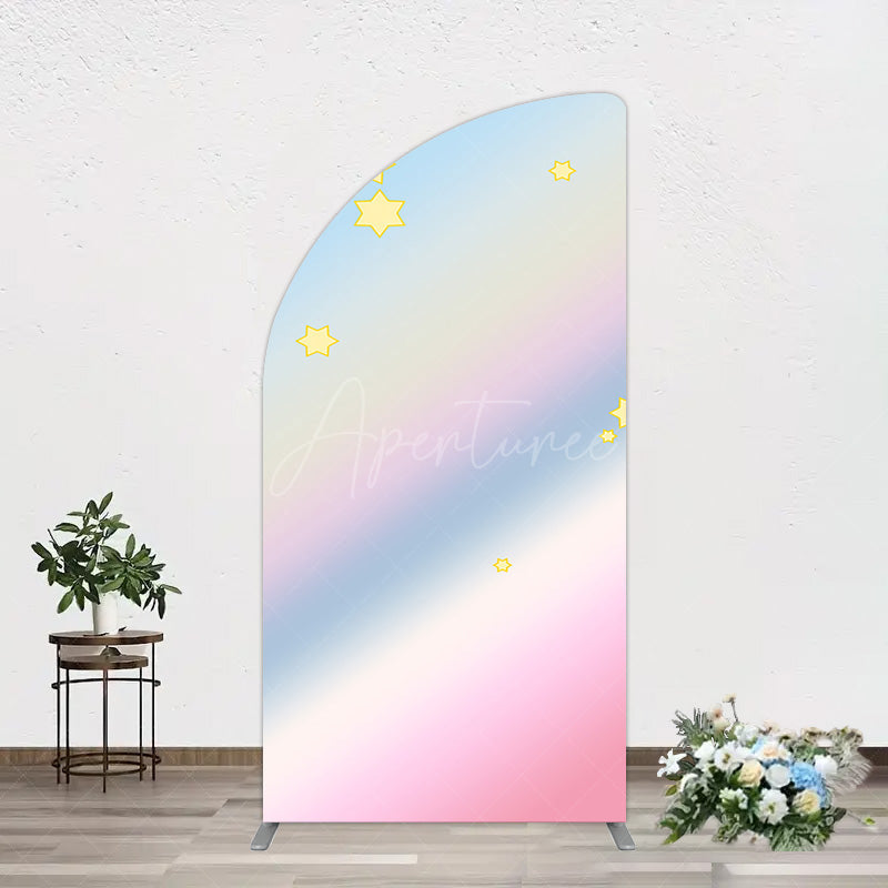 Aperturee - Aperturee Gold Stars Colorful Rainbow Birthday Half Moon Arch Backdrop