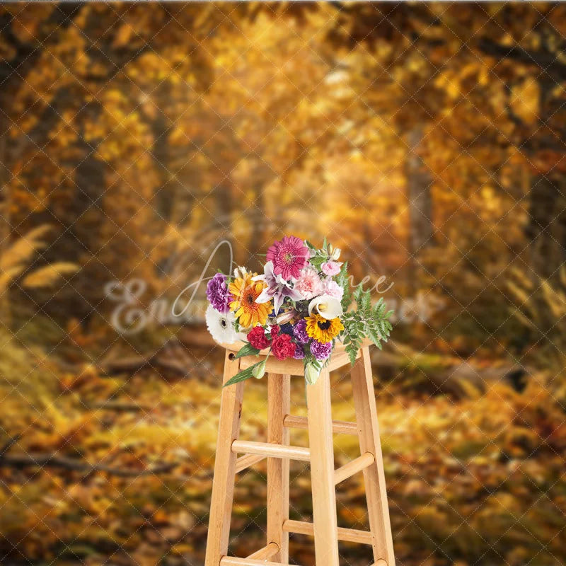 Aperturee - Aperturee Golden Autumn Forest Path Photography Backdrop Enchanting Fall Leaves and Sunlight Scene for Seasonal Photoshoot