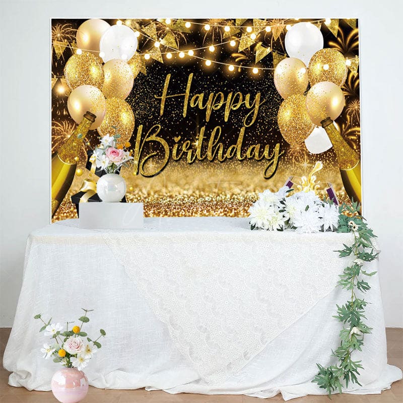 Aperturee - Aperturee Golden Balloons Gift Bokeh Vibe Birthday Backdrop