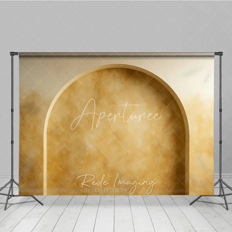 Aperturee - Aperturee Golden Beige Textured Arch Photography Backdrop Rustic Elegant Wall Design for Professional Portraits and Studio