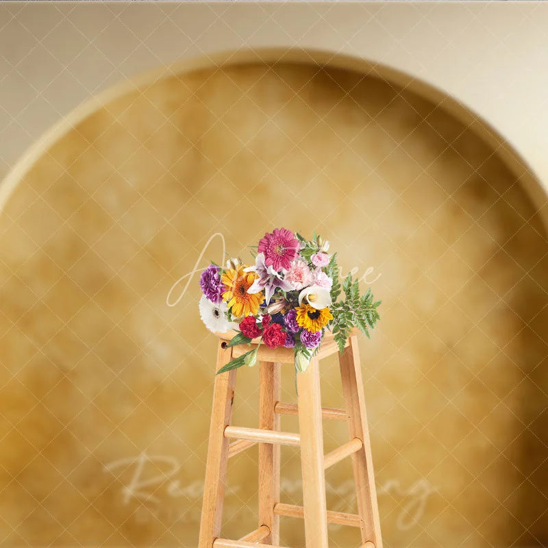 Aperturee - Aperturee Golden Beige Textured Arch Photography Backdrop Rustic Elegant Wall Design for Professional Portraits and Studio