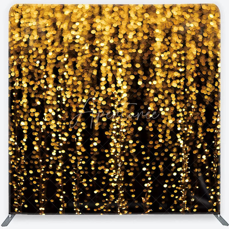 Aperturee - Aperturee Golden Bokeh Lights Sparkling Square Double-Sided Backdrop Elegant Festive Party Celebration Decor