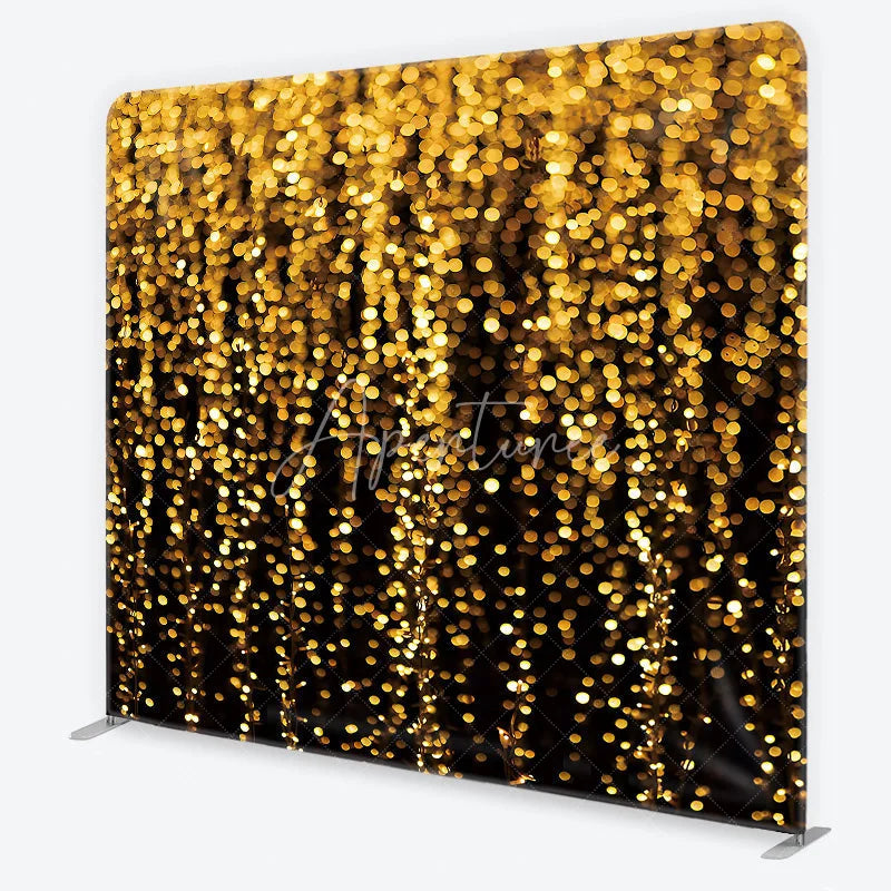 Aperturee - Aperturee Golden Bokeh Lights Sparkling Square Double-Sided Backdrop Elegant Festive Party Celebration Decor
