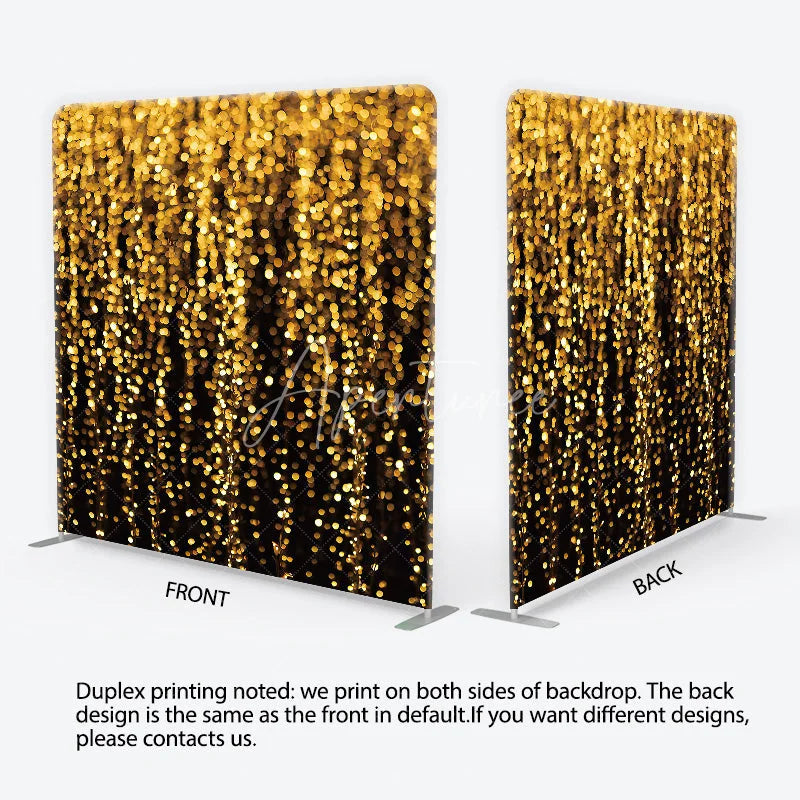 Aperturee - Aperturee Golden Bokeh Lights Sparkling Square Double-Sided Backdrop Elegant Festive Party Celebration Decor