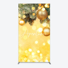 Aperturee - Aperturee Golden Christmas Ornaments and Pine Branches Rectangle Arch Backdrop Festive Holiday Bokeh Lights Party Decor