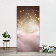 Aperturee - Aperturee Golden Crescent Moon and Sparkling Stars Rectangle Arch Backdrop Dreamy Pink Clouds Baby Shower Decor