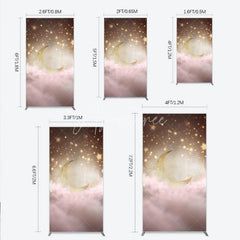 Aperturee - Aperturee Golden Crescent Moon and Sparkling Stars Rectangle Arch Backdrop Dreamy Pink Clouds Baby Shower Decor