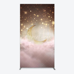 Aperturee - Aperturee Golden Crescent Moon and Sparkling Stars Rectangle Arch Backdrop Dreamy Pink Clouds Baby Shower Decor