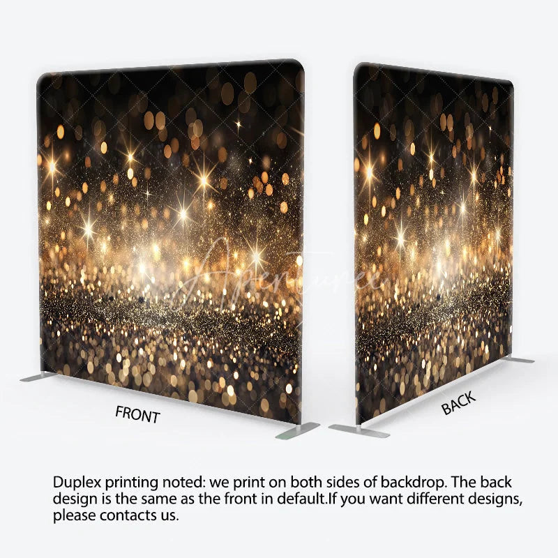 Aperturee - Aperturee Golden Glitter and Sparkling Lights Square Double-Sided Backdrop Festive Celebration Party Decor for Photography