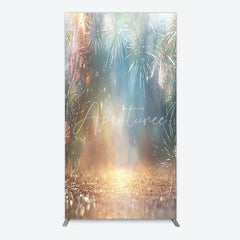 Aperturee - Aperturee Golden Glitter Floor and Sparkling Celebration Light Bursts Rectangle Arch Backdrop Festive Party Decor