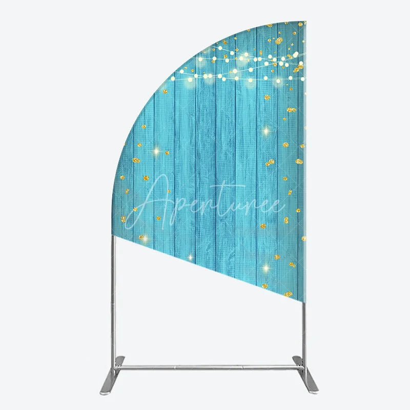 Aperturee - Aperturee Golden Glitter String Lights Teal Wooden Half Moon Arch Backdrop Festive Party Celebration Decor