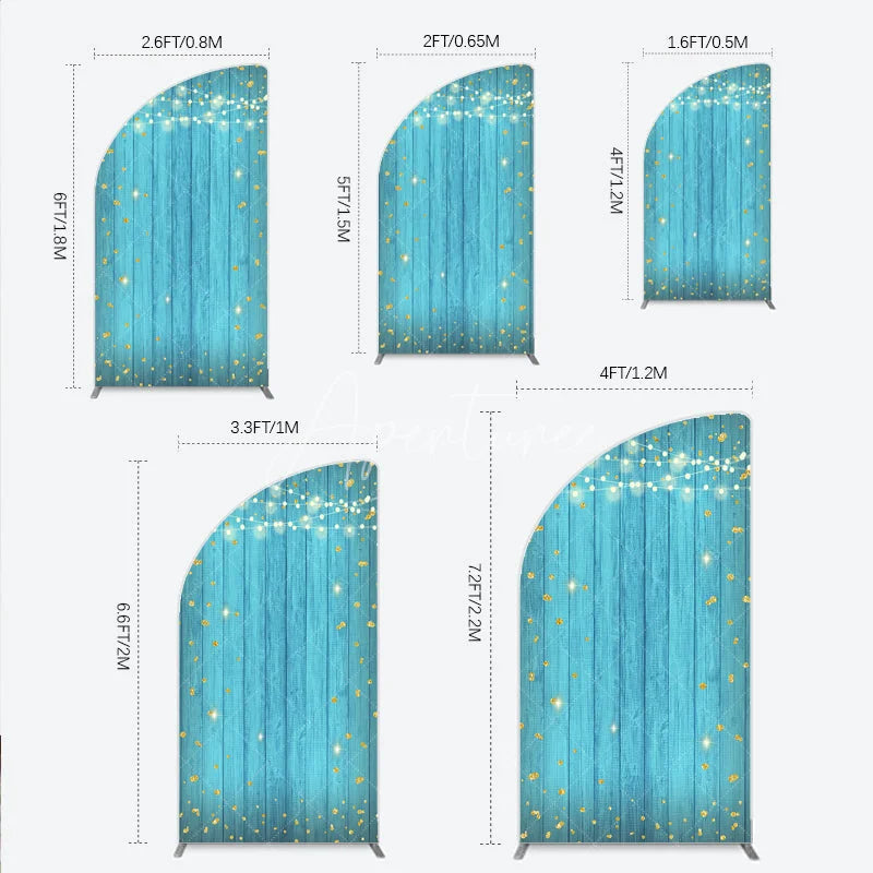 Aperturee - Aperturee Golden Glitter String Lights Teal Wooden Half Moon Arch Backdrop Festive Party Celebration Decor