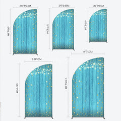 Aperturee - Aperturee Golden Glitter String Lights Teal Wooden Half Moon Arch Backdrop Festive Party Celebration Decor