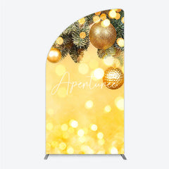 Aperturee - Aperturee Golden Pine Branches with Glitter Ornaments Half Moon Arch Backdrop Warm Bokeh Lights Holiday Party Decor