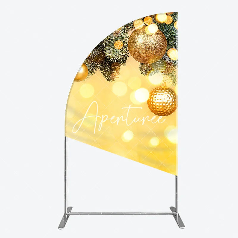 Aperturee - Aperturee Golden Pine Branches with Glitter Ornaments Half Moon Arch Backdrop Warm Bokeh Lights Holiday Party Decor