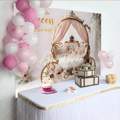 Aperturee - Aperturee Golden Princess Carriage Pink Floral Baby Shower Backdrop A Little Princess Is On Her Way Quote Photography